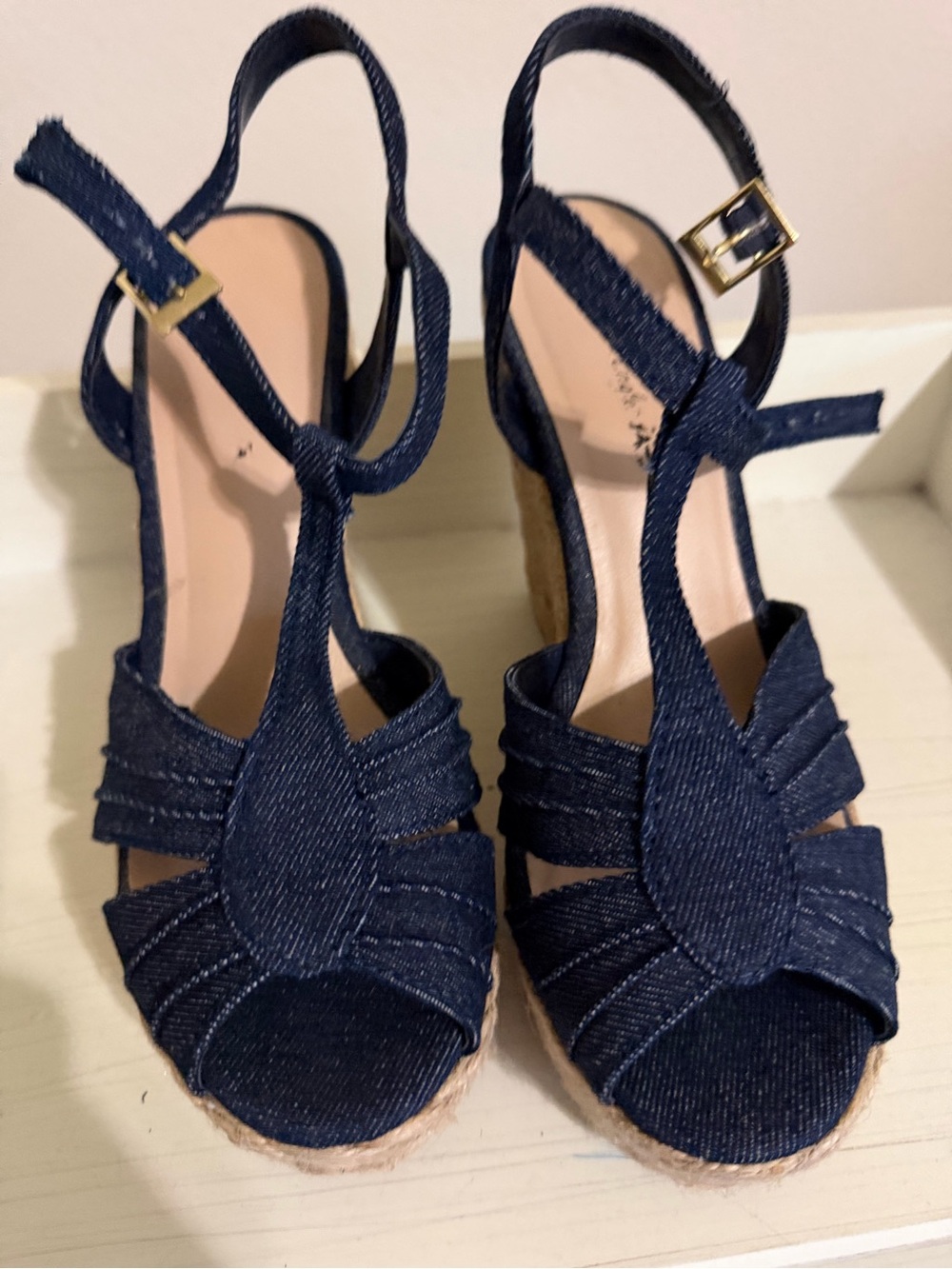 American Eagle Outfitters Navy Denim Espadrille T-Strap Wedge Sandals